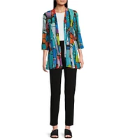 Ali Miles Petite Size Printed Mesh 3/4 Sleeve Open-Front Kimono