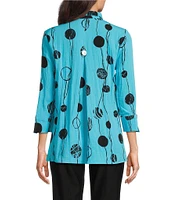 Ali Miles Petite Size Printed Woven Crinkle Wire Collar 3/4 Sleeve Button Front Tunic