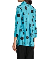 Ali Miles Petite Size Printed Woven Crinkle Wire Collar 3/4 Sleeve Button Front Tunic