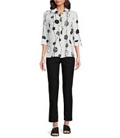 Ali Miles Petite Size Printed Woven Crinkle Wire Collar 3/4 Sleeve Button Front Tunic