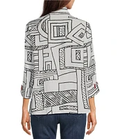 Ali Miles Petite Size Printed Woven Wire Collar 3/4 Sleeve Button Front Blouse