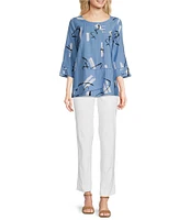 Ali Miles Petite Size Woven Abstract Print Round Neck 3/4 Sleeve Tunic