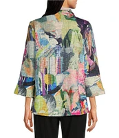 Ali Miles Petite Size Woven Abstract Print Wire Collar Long Sleeve Button-Front Jacket