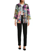 Ali Miles Petite Size Woven Abstract Print Wire Collar Long Sleeve Button-Front Jacket