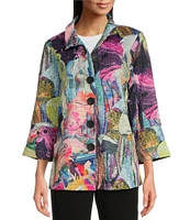 Ali Miles Petite Size Woven Abstract Print Wire Collar Long Sleeve Button-Front Jacket