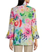Ali Miles Petite Size Woven Abstract Wire Collar 3/4 Sleeve Button Front Jacket