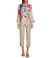 Ali Miles Petite Size Woven Abstract Wire Collar 3/4 Sleeve Button Front Jacket