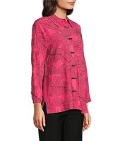 Ali Miles Petite Size Woven Allover Floral Embroidered Point Collar 3/4 Sleeve Button Front Tunic