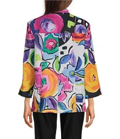 Ali Miles Petite Size Woven Floral Wire Collar 3/4 Sleeve Button Front Jacket
