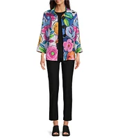Ali Miles Petite Size Woven Floral Wire Collar 3/4 Sleeve Button Front Jacket
