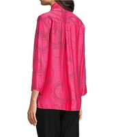 Ali Miles Petite Size Woven Geometric Print Point Collar 3/4 Sleeve Button Front Tunic