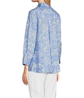 Ali Miles Petite Size Woven Printed Point Collar 3/4 Sleeve Button-Front Shirt