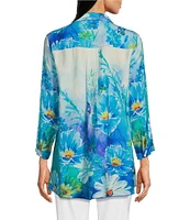 Ali Miles Petite Size Woven Printed Point Collar 3/4 Sleeve Button Front Tunic