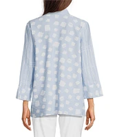 Ali Miles Petite Size Woven Printed Wire Collar 3/4 Sleeve Button Front Tunic