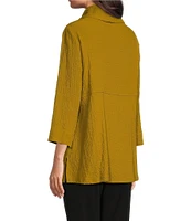 Ali Miles Petite Size Woven Pucker Textured Cowl Neck 3/4 Sleeve Asymmetrical Hem Tunic