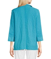 Ali Miles Petite Size Woven Textured Wire Collar 3/4 Sleeve Button Front Tunic