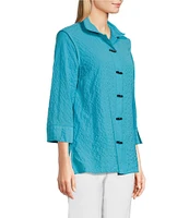 Ali Miles Petite Size Woven Textured Wire Collar 3/4 Sleeve Button Front Tunic