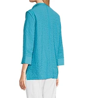 Ali Miles Petite Size Woven Textured Wire Collar 3/4 Sleeve Button Front Tunic
