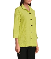 Ali Miles Petite Size Woven Textured Wire Collar 3/4 Sleeve Button Front Tunic