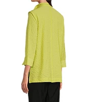 Ali Miles Petite Size Woven Textured Wire Collar 3/4 Sleeve Button Front Tunic