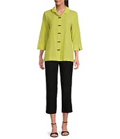 Ali Miles Petite Size Woven Textured Wire Collar 3/4 Sleeve Button Front Tunic