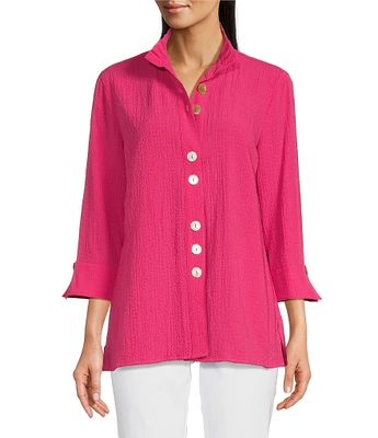 Ali Miles Petite Size Woven Wire Collar 3/4 Sleeve Button Front Tunic
