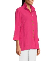 Ali Miles Petite Size Woven Wire Collar 3/4 Sleeve Button Front Tunic