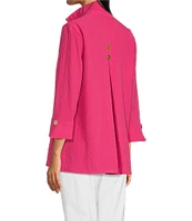 Ali Miles Petite Size Woven Wire Collar 3/4 Sleeve Button Front Tunic