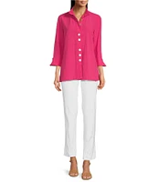 Ali Miles Petite Size Woven Wire Collar 3/4 Sleeve Button Front Tunic