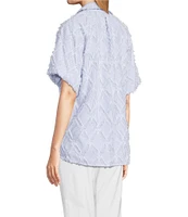 Ali Miles Petite Size Yarn-Dye Clipped Jacquard Printed Point Collar Short Sleeve Button Front Shirt