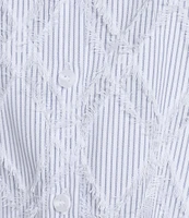 Ali Miles Petite Size Yarn-Dye Clipped Jacquard Printed Point Collar Short Sleeve Button Front Shirt