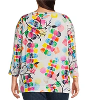 Ali Miles Plus Size Abstract Print Knit Round Neck 3/4 Sleeve Tunic