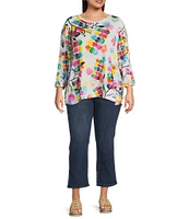 Ali Miles Plus Size Abstract Print Knit Round Neck 3/4 Sleeve Tunic