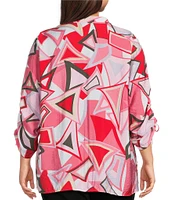 Ali Miles Plus Size Abstract Print Wire Collar 3/4 Cinch Tie Sleeve Tunic