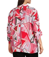 Ali Miles Plus Size Abstract Print Wire Collar 3/4 Cinch Tie Sleeve Tunic