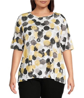 Ali Miles Plus Size Allover Spot Print Round Neck Elbow Sleeve Tunic