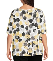 Ali Miles Plus Size Allover Spot Print Round Neck Elbow Sleeve Tunic