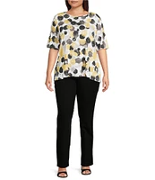 Ali Miles Plus Size Allover Spot Print Round Neck Elbow Sleeve Tunic