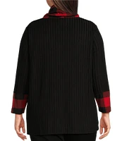 Ali Miles Plus Size Brushed Textured Knit Solid Plaid Pattern Cowl Neck 3/4 Sleeve Tunic