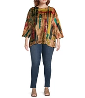 Ali Miles Plus Size Chenille Knit Printed Crew Neck 3/4 Dolman Sleeve Tunic