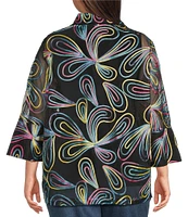 Ali Miles Plus Size Embroidered Paisley Print Knit Mesh Button Front Jacket