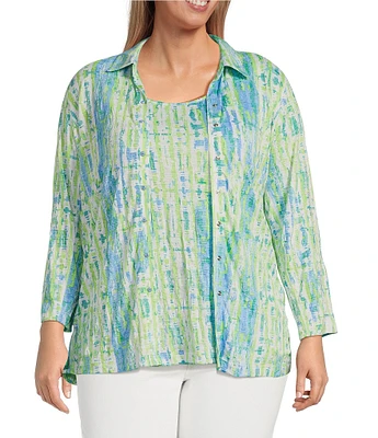 Ali Miles Plus Size Abstract Print Button Front Tank Set