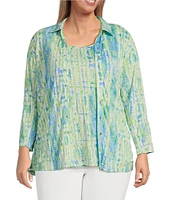 Ali Miles Plus Size Abstract Print Button Front Tank Set