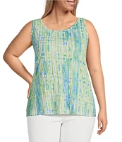 Ali Miles Plus Size Abstract Print Button Front Tank Set