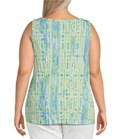 Ali Miles Plus Size Abstract Print Button Front Tank Set