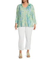 Ali Miles Plus Size Abstract Print Button Front Tank Set