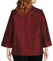 Ali Miles Plus Size Jacquard Textured Printed Woven Point Collar 3/4 Sleeve Button Front Jacket