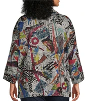 Ali Miles Plus Size Knit Abstract Print Cowl Neck 3/4 Sleeve Front Pouch Pocket Popover Tunic