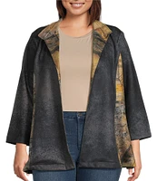 Ali Miles Plus Size Knit Geometric Print Wire Neck Long Sleeve Open-Front Jacket