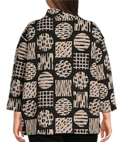 Ali Miles Plus Size Knit Jacquard Geometric Abstract Print Mock Neck Long Sleeve Popover Tunic